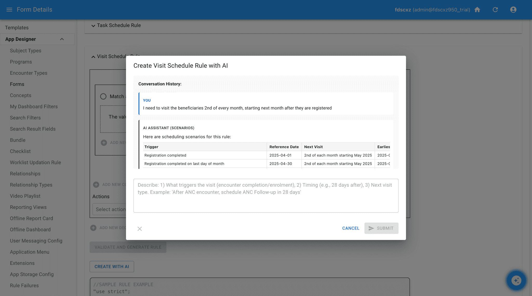 AI visit scheduling rules feature